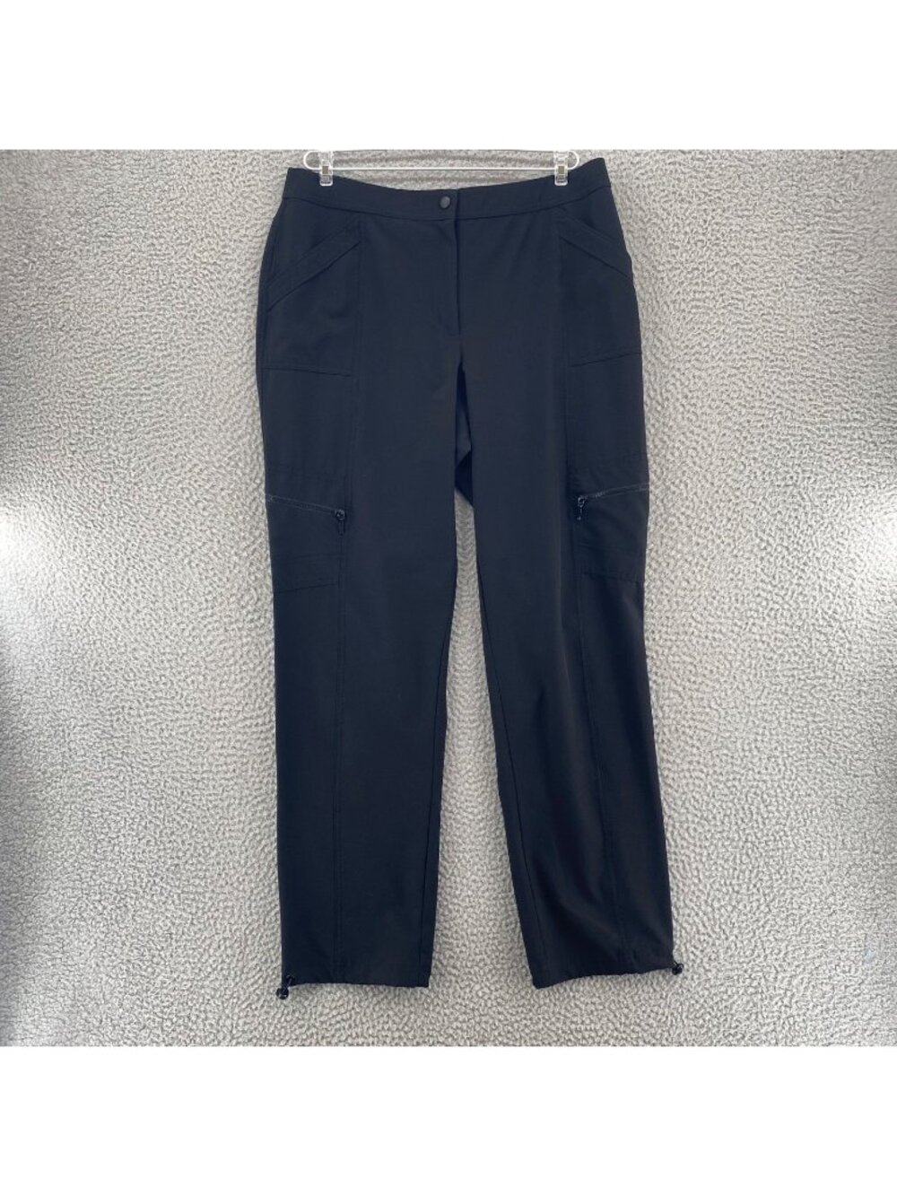 Chicos Pants Womens 1.5 US 10 Black Zenergy Cinched Ankle Stretch Zip Pockets